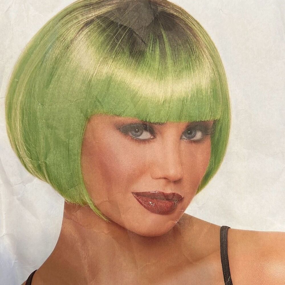Dreamgirl Women’s Dip Dye Short Bob Green Wig Halloween Costume 20’s Neon Green